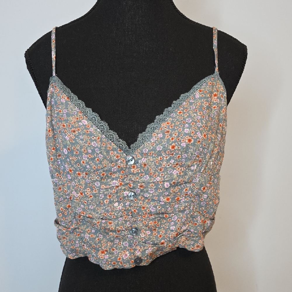Pink Rose Multicolor Floral Camisole with Lace Trim